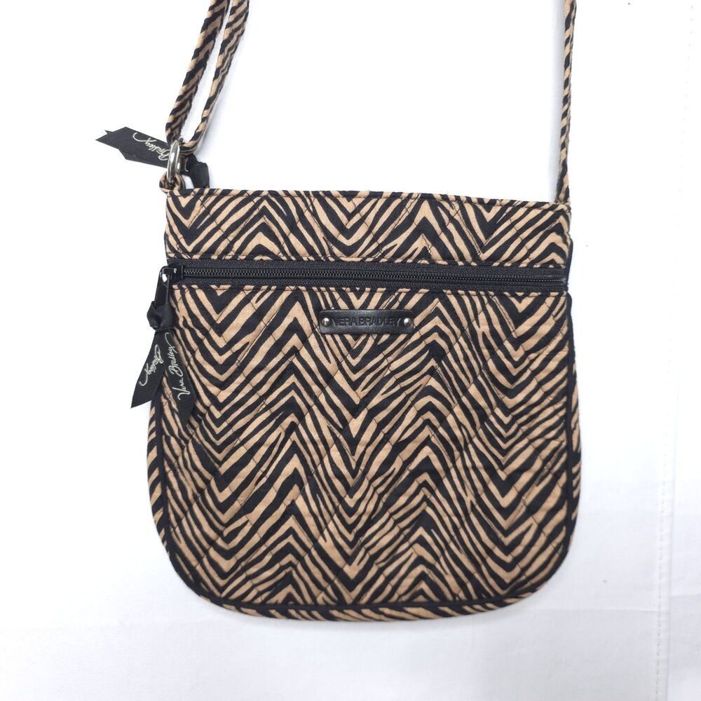 Vera Bradley Petite Double Zip Hipster Crossbody Bag Women Tan Black Zebra Print